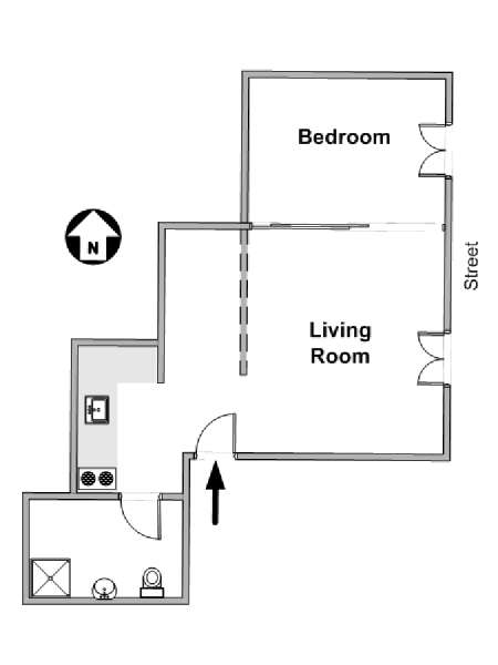 Parigi 1 Camera da letto appartamento - piantina approssimativa dell' appartamento  (PA-2189)