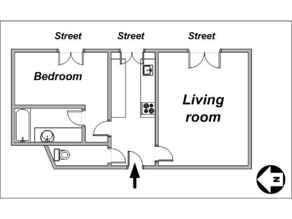 Parigi 1 Camera da letto appartamento - piantina approssimativa dell' appartamento  (PA-2301)