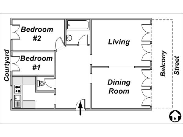 Parigi 2 Camere da letto appartamento - piantina approssimativa dell' appartamento  (PA-2314)