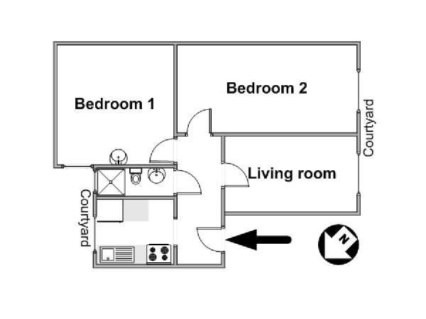 Paris 2 Bedroom accommodation - apartment layout  (PA-2335)