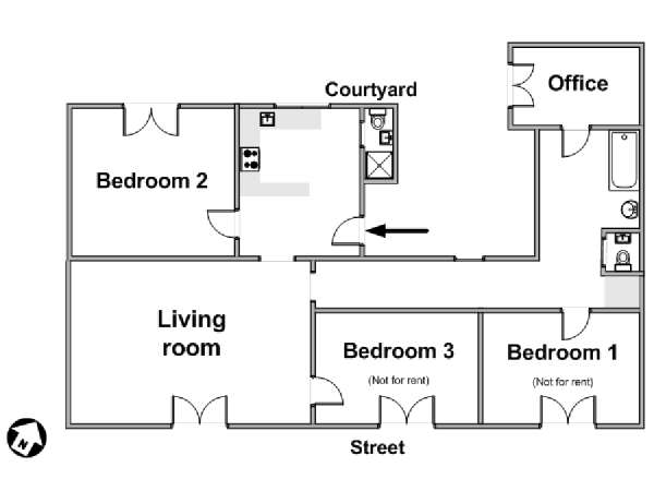 Paris 3 Bedroom accommodation - apartment layout  (PA-2345)