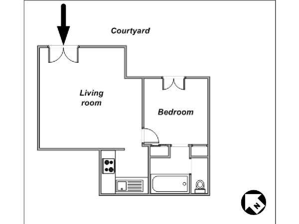 Parigi 1 Camera da letto appartamento - piantina approssimativa dell' appartamento  (PA-2353)