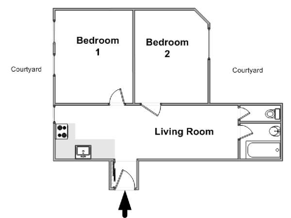 Paris 2 Bedroom apartment - apartment layout  (PA-2355)