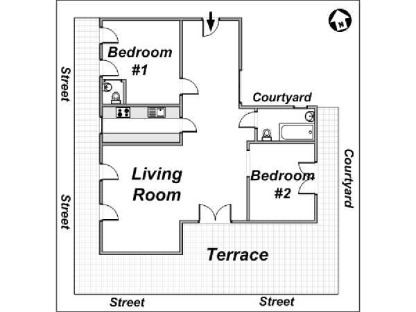 Parigi 2 Camere da letto - Attico appartamento casa vacanze - piantina approssimativa dell' appartamento  (PA-2389)