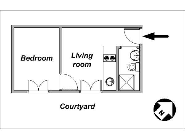 Parigi 1 Camera da letto appartamento - piantina approssimativa dell' appartamento  (PA-2433)