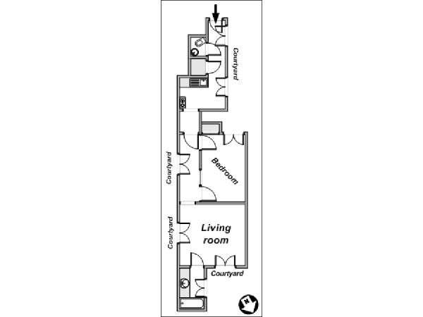 Parigi 1 Camera da letto appartamento - piantina approssimativa dell' appartamento  (PA-2435)
