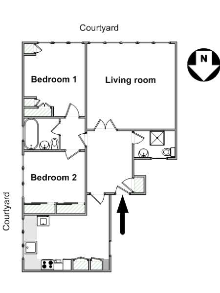 Parigi 2 Camere da letto appartamento - piantina approssimativa dell' appartamento  (PA-2507)
