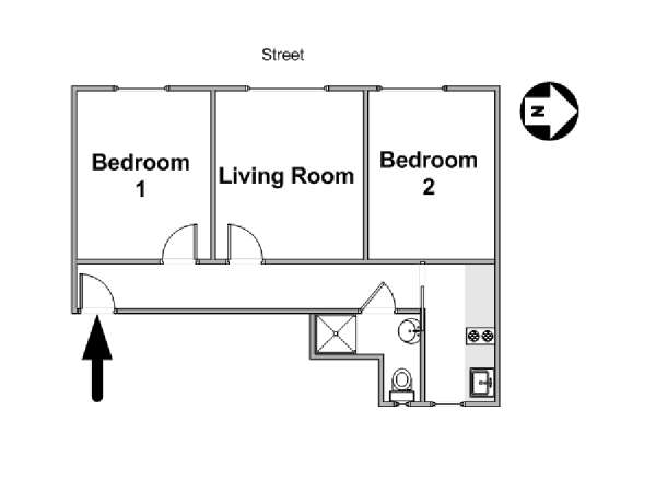 Parigi 2 Camere da letto appartamento - piantina approssimativa dell' appartamento  (PA-2524)