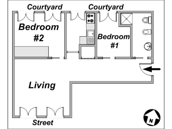 Parigi 2 Camere da letto appartamento - piantina approssimativa dell' appartamento  (PA-2541)