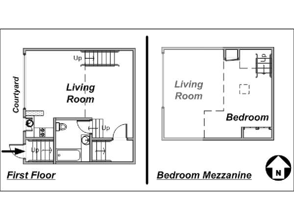 Paris 1 Bedroom - Loft - Duplex apartment - apartment layout  (PA-2551)