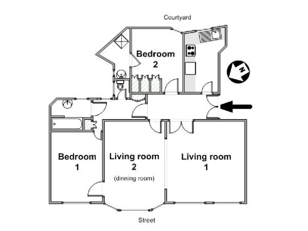 Paris 2 Bedroom apartment - apartment layout  (PA-2623)