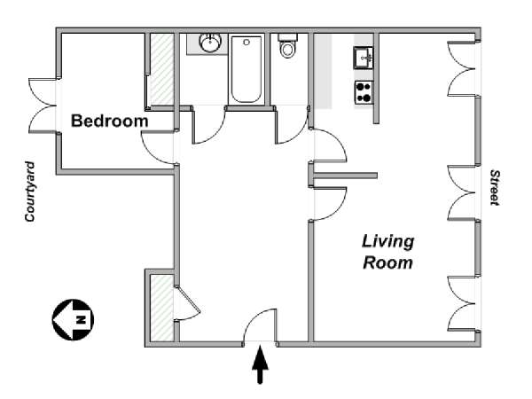 Paris 1 Bedroom accommodation - apartment layout  (PA-2817)