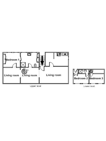Paris 3 Bedroom - Duplex accommodation - apartment layout  (PA-2820)