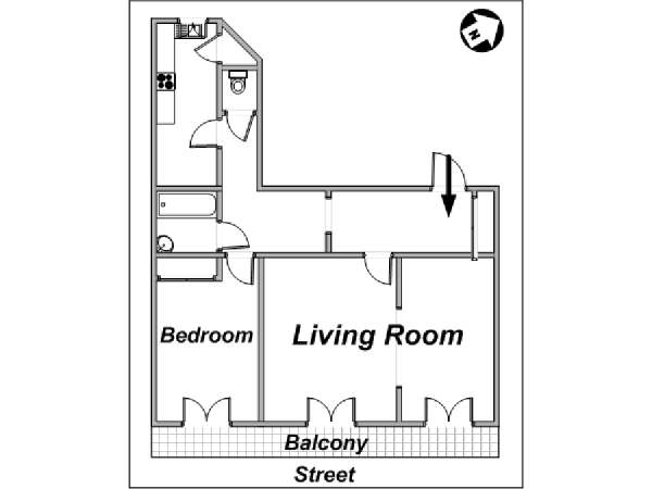 Parigi 1 Camera da letto appartamento casa vacanze - piantina approssimativa dell' appartamento  (PA-2826)