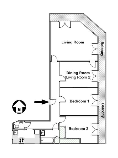 Paris 2 Bedroom accommodation - apartment layout  (PA-2844)