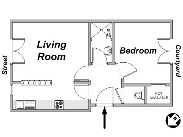 Parigi 1 Camera da letto appartamento - piantina approssimativa dell' appartamento  (PA-2867)
