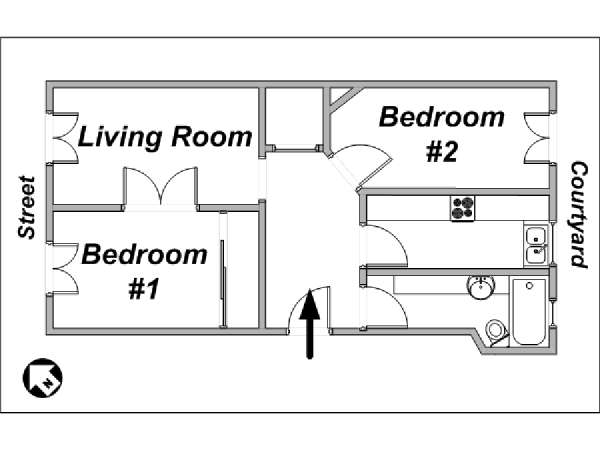 Parigi 2 Camere da letto appartamento - piantina approssimativa dell' appartamento  (PA-2914)