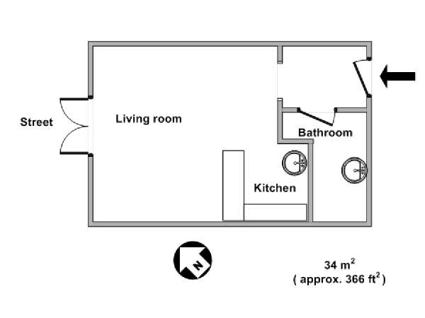Paris Studio T1 logement location appartement - plan schématique  (PA-2927)