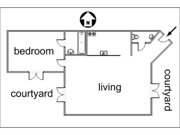 Parigi 1 Camera da letto appartamento - piantina approssimativa dell' appartamento  (PA-2979)
