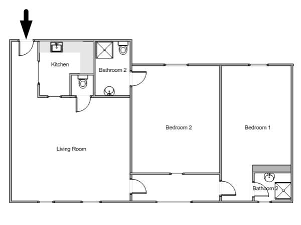 Paris 2 Bedroom apartment - apartment layout  (PA-2989)