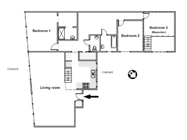 Parigi 3 Camere da letto - Loft appartamento - piantina approssimativa dell' appartamento  (PA-2991)