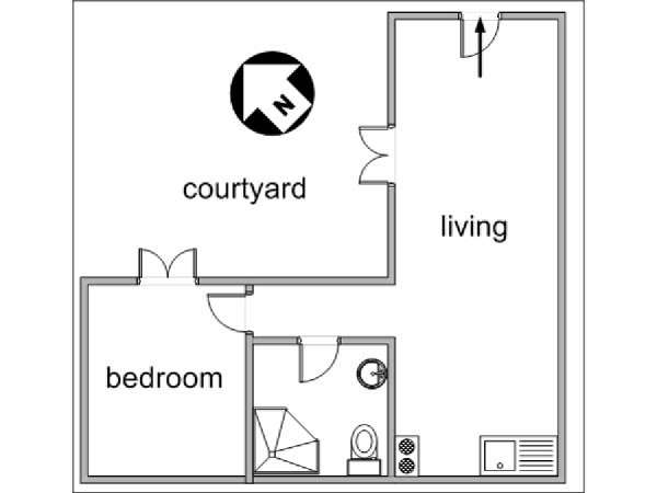 Parigi 1 Camera da letto appartamento - piantina approssimativa dell' appartamento  (PA-3013)