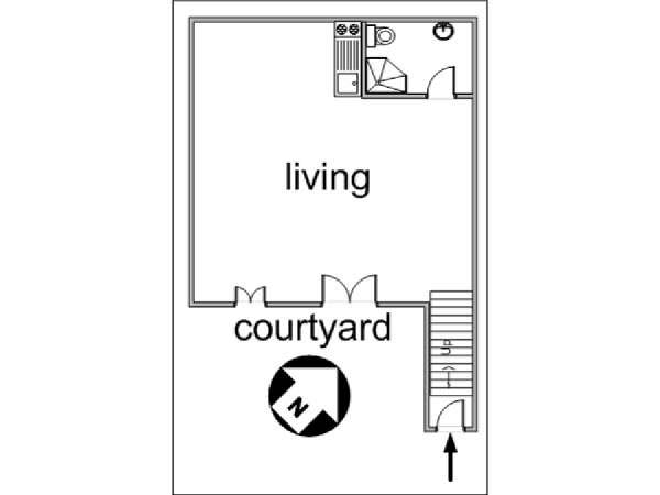 Paris Studio T1 logement location appartement - plan schématique  (PA-3030)
