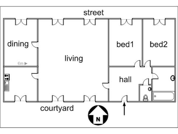 Paris 2 Bedroom apartment - apartment layout  (PA-3035)