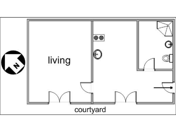 Paris Studio T1 logement location appartement - plan schématique  (PA-3036)