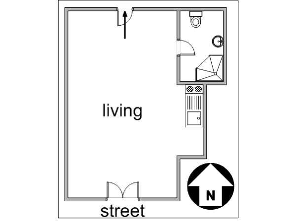 Parigi Monolocale appartamento - piantina approssimativa dell' appartamento  (PA-3047)