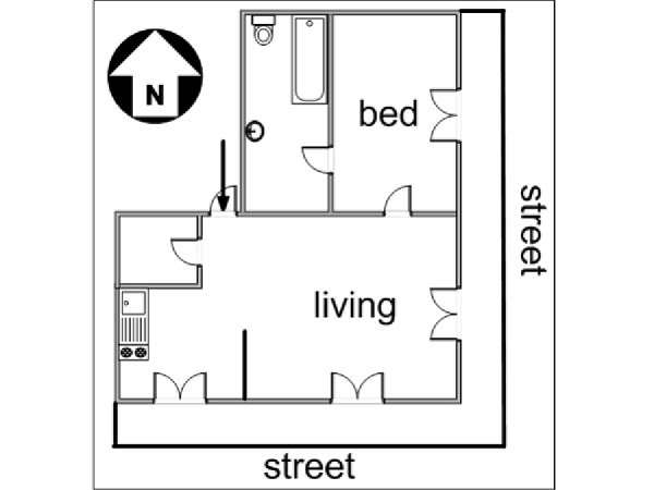 Paris 1 Bedroom apartment - apartment layout  (PA-3055)