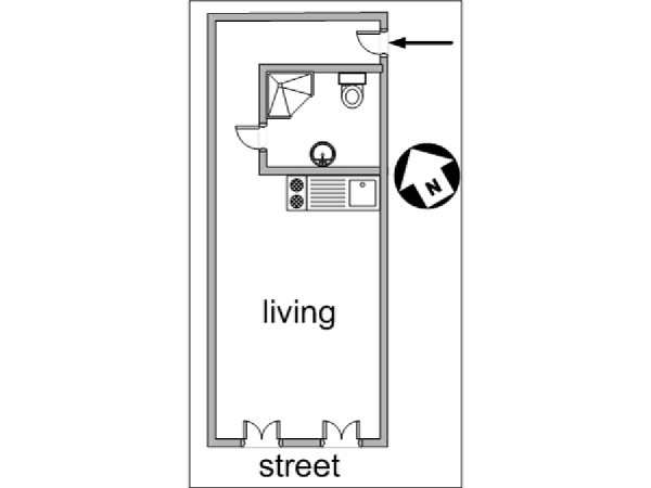 Paris Studio T1 logement location appartement - plan schématique  (PA-3064)