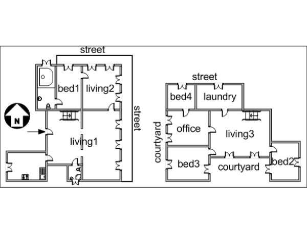 Parigi 4 Camere da letto - Duplex appartamento - piantina approssimativa dell' appartamento  (PA-3069)