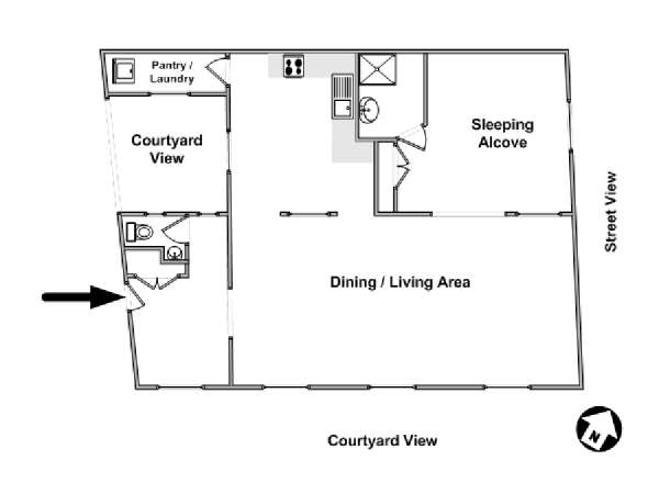 Paris 1 Bedroom apartment - apartment layout  (PA-3075)