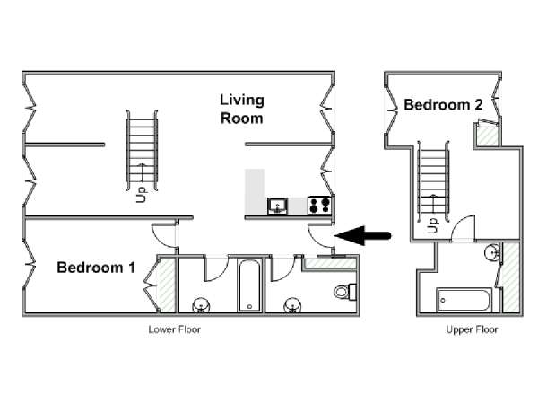 Paris 2 Bedroom - Duplex accommodation - apartment layout  (PA-3097)