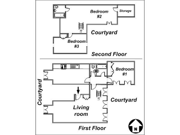 Paris 3 Bedroom - Duplex accommodation - apartment layout  (PA-3105)