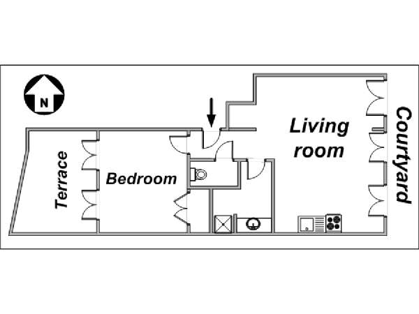 Paris 1 Bedroom accommodation - apartment layout  (PA-3109)
