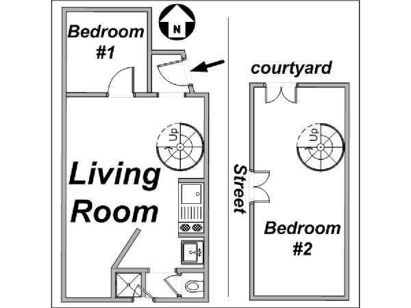 Paris 2 Bedroom - Duplex apartment - apartment layout  (PA-3118)