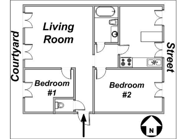 Parigi 2 Camere da letto appartamento - piantina approssimativa dell' appartamento  (PA-3126)