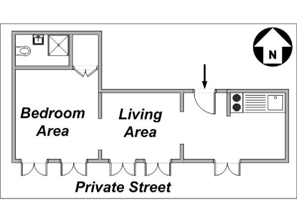 Parigi Grande monolocale appartamento - piantina approssimativa dell' appartamento  (PA-3128)
