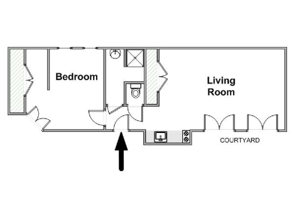 Paris 1 Bedroom accommodation - apartment layout  (PA-3130)
