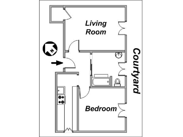Parigi 1 Camera da letto appartamento - piantina approssimativa dell' appartamento  (PA-3138)