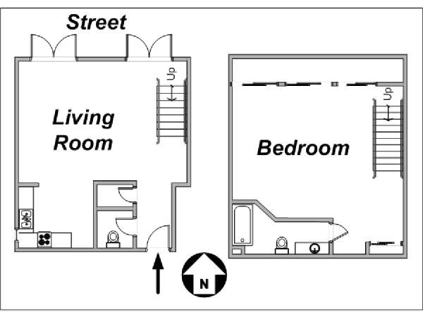 Paris 1 Bedroom - Duplex apartment - apartment layout  (PA-3146)