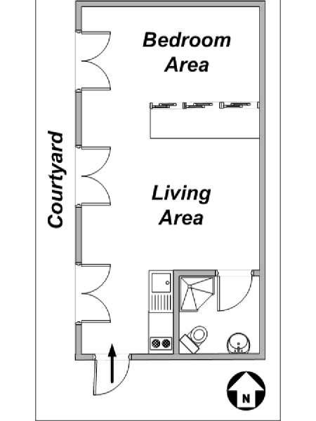 Paris Studio T1 logement location appartement - plan schématique  (PA-3184)