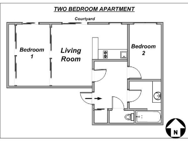 Parigi 2 Camere da letto appartamento - piantina approssimativa dell' appartamento  (PA-3191)