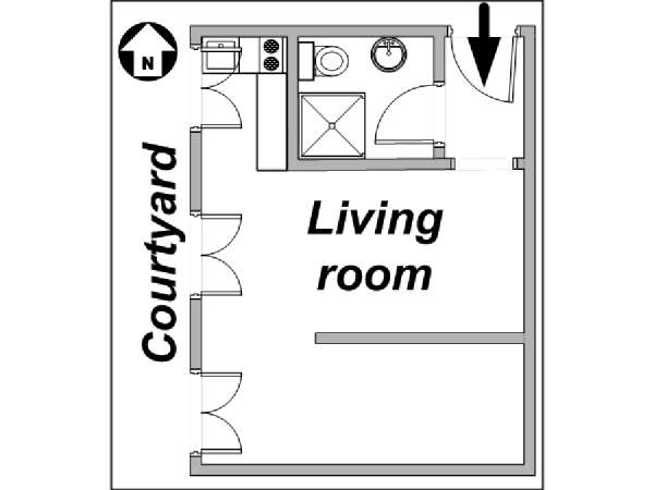 Parigi Monolocale appartamento - piantina approssimativa dell' appartamento  (PA-3222)