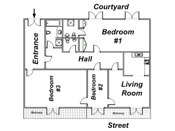 Paris 3 Zimmer wohnungsvermietung - layout  (PA-3231)