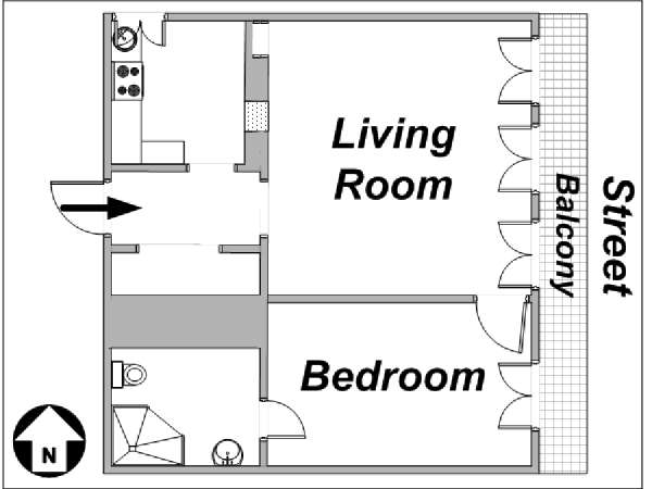 Paris 1 Bedroom apartment - apartment layout  (PA-3240)