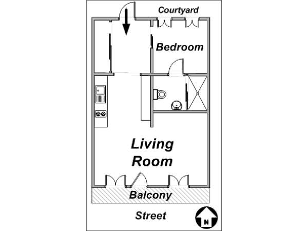 Paris 1 Bedroom apartment - apartment layout  (PA-3243)
