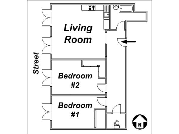 Parigi 2 Camere da letto appartamento - piantina approssimativa dell' appartamento  (PA-3246)